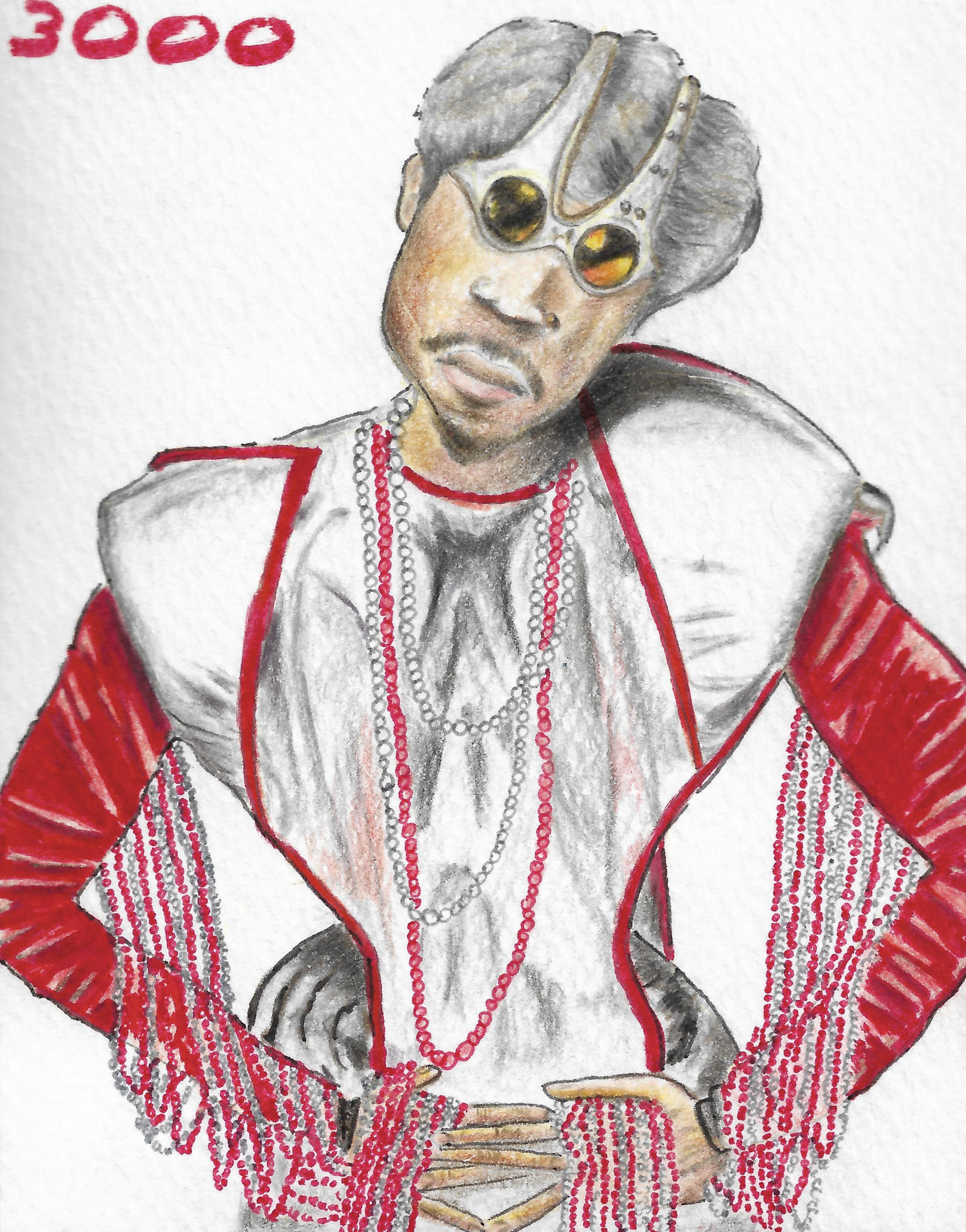 colour pencil drawing of Andre 3000